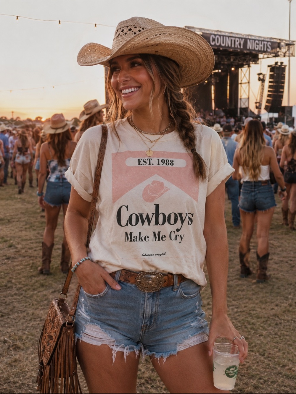 Dry Goods Cream Graphic 'Cowboys Make Me Cry' Short Sleeve Tee